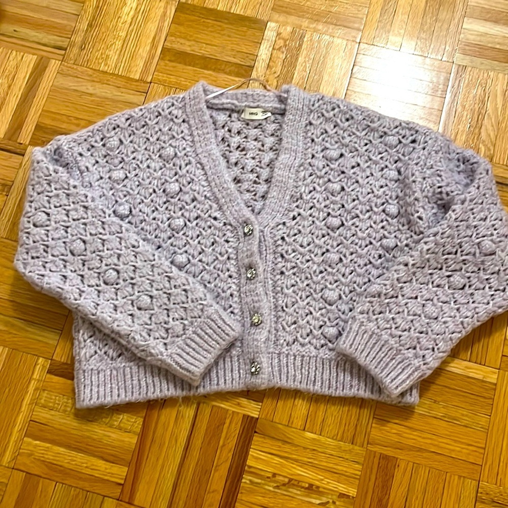 Mango Lilac Rhinestone button Cardigan Sweater Size S
